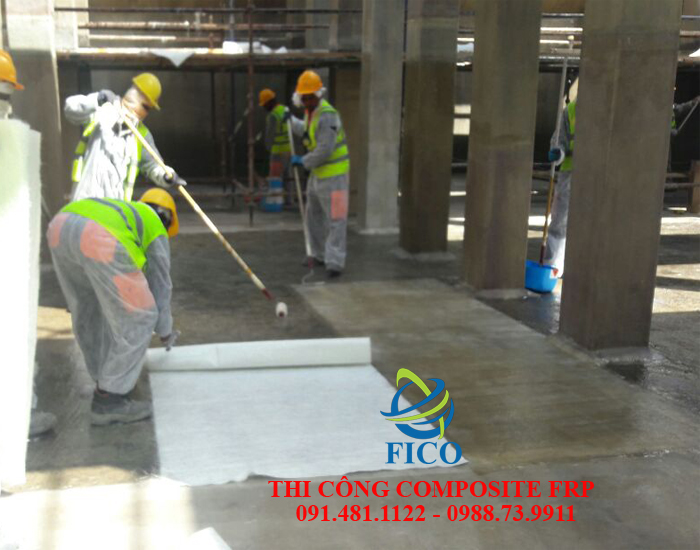 Thi công bọc phủ Composite FRP kháng hóa chất cho sàn bê tông