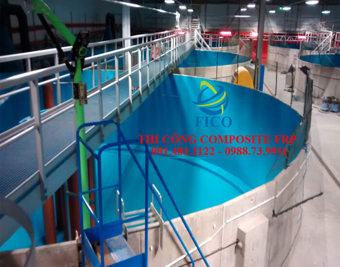 Thi công sơn phủ Composite FRP cho hồ xử lý nước thải